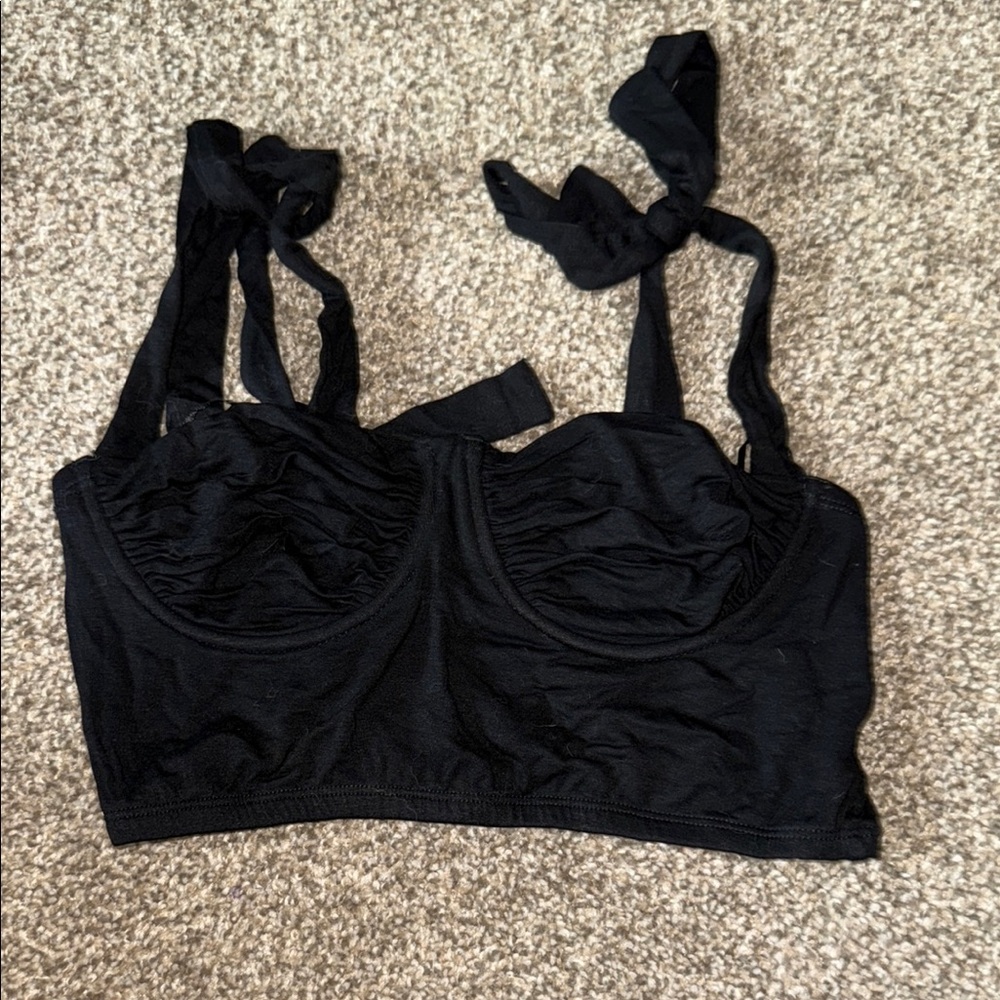 Black Tie-Strap Bustier Top